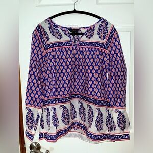 J. Crew Women's Blue and White Patterned Blouse